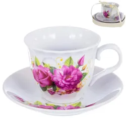 Набор чайный 2 предмета SEE-THROUGH BOX, чашка 250мл и блюдце, серия ФЛОРА, декор РАССВЕТ, прозрачная подарочная  ...