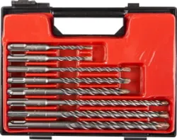 Буры по бетону, входящие в набор, изготовлены из стали марки 40Х.Рабочим элементом является твердосплавная пластина марки  ...