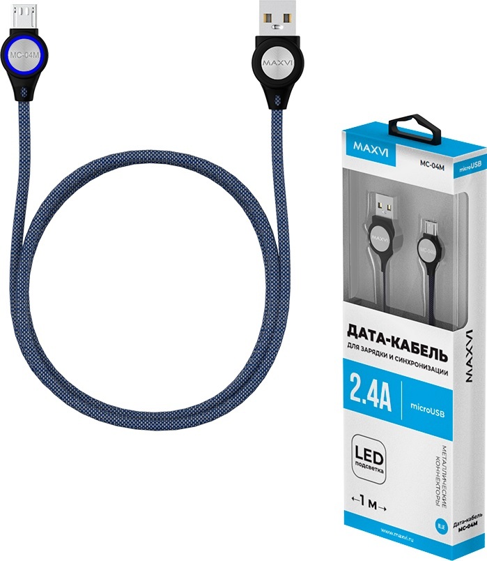 фото Кабель MAXVI MC- 04M, micro USB-USB,2.4A, 1m, Blue