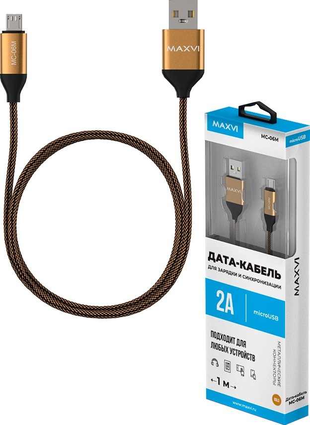 фото Кабель MAXVI MC- 06M, micro USB-USB, 2A, 1m, Gold