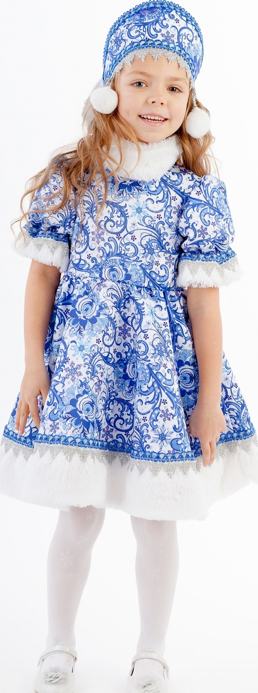 фото Карнавальный костюм Зимушка Гжель платье, кокошник размер 134-68 Пуговка