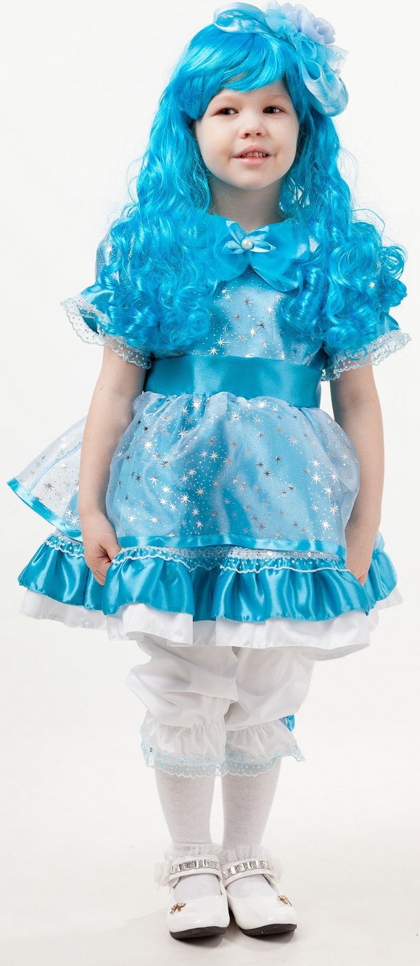 фото Карнавальный костюм Кукла Мальвина платье, парик, панталоны, обруч размер 110-56 Пуговка