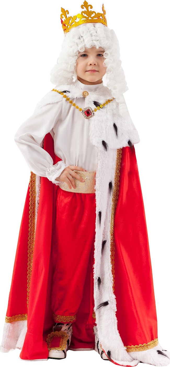 фото Карнавальный костюм Король мантия, брюки, рубаха, парик корона, подвеска, пояс, накладки на обувь размер 116-60 Пуговка