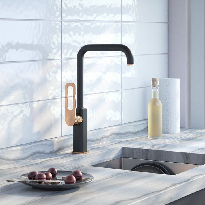 Фото товара на маркетплейсе ozon Смеситель для кухни IDDIS, черный/золото, Slide, SLIBG00i05