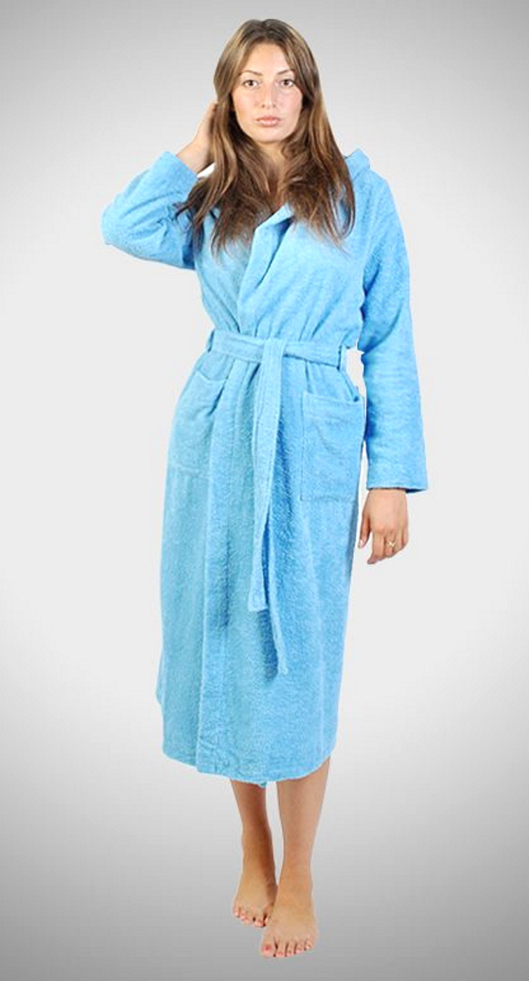 Махровый халат голубой женский