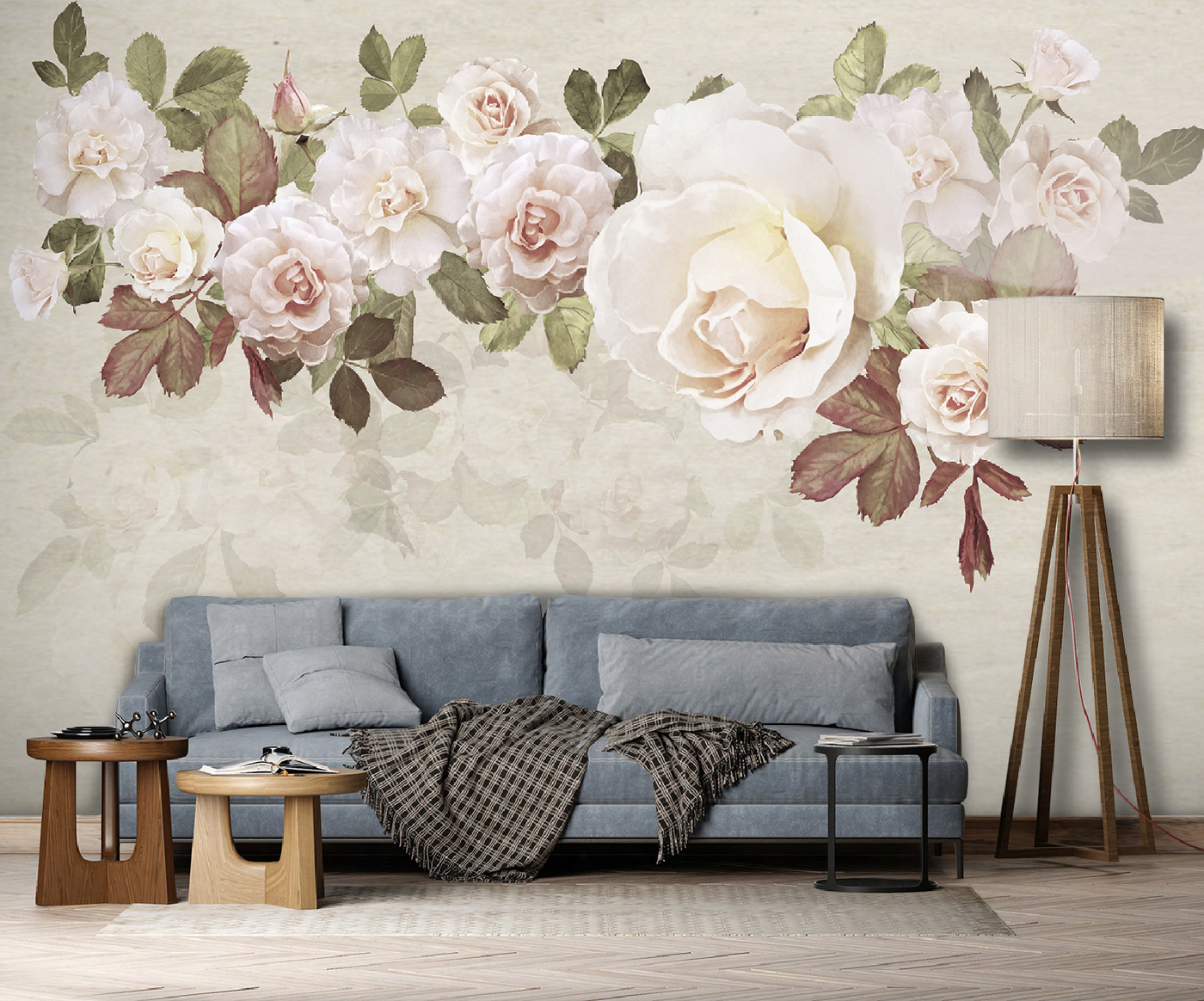 Фотообои на стену Чайные розы на молочном шелке - Розы Драгоценный шелк