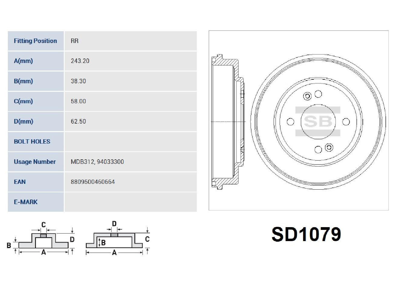 Sangsin Brake Барабан тормозной, арт. SD1079