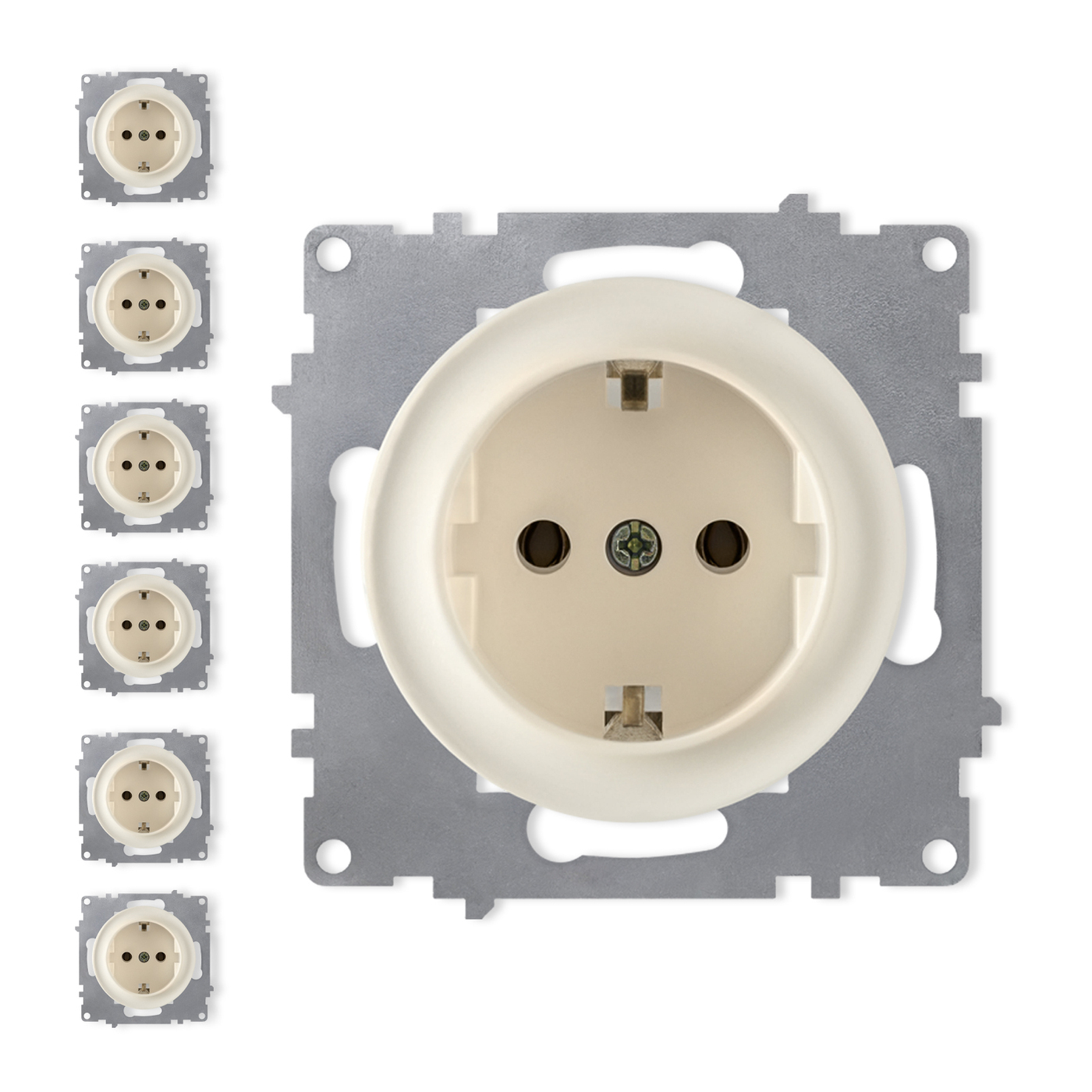 Комплект. Розетка с заземлением OneKeyElectro, винтовые контакты, цвет бежевый (7 шт.)