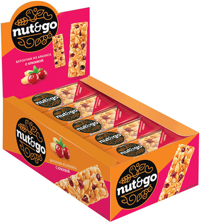 Батончик"Nut&Go"сарахисомиклюквой,18штпо42г