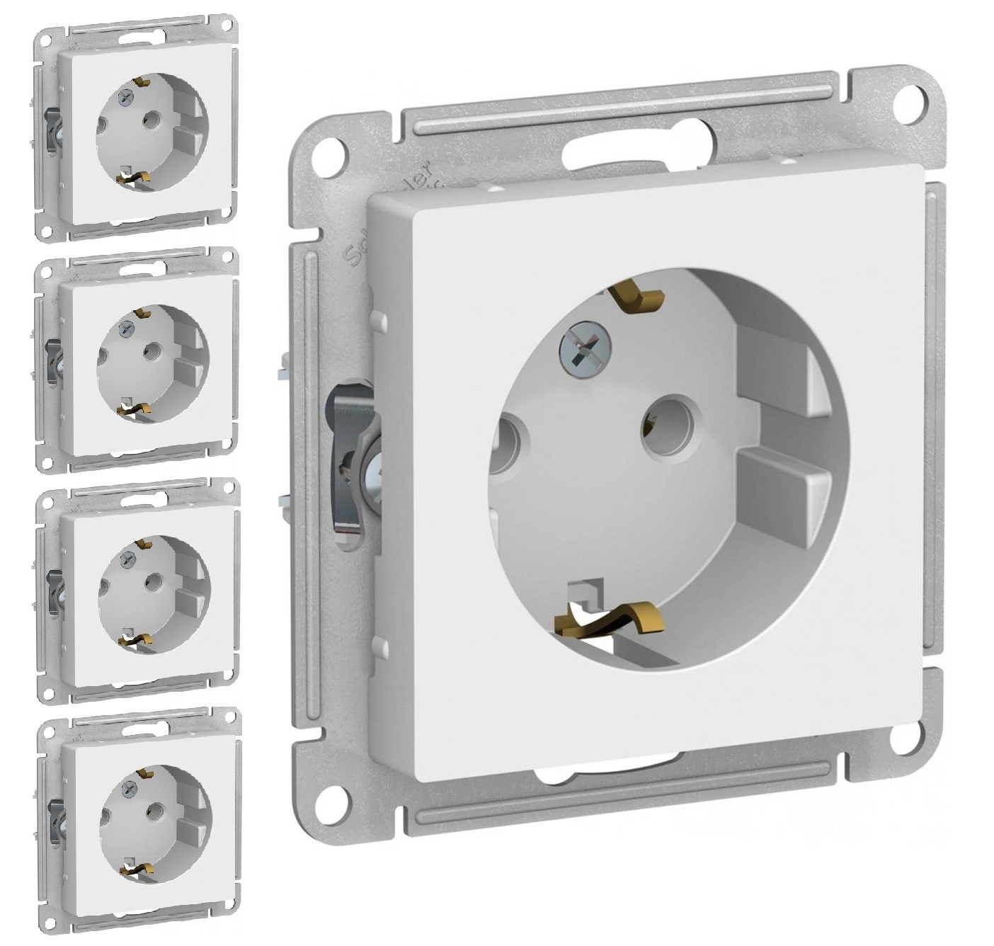 РозеткаSchneiderElectric(ШнайдерЭлектрик)AtlasDesign(АтласДизайн)ATN000143сзаземлением,16А,безшторок,белый,комплектиз5шт