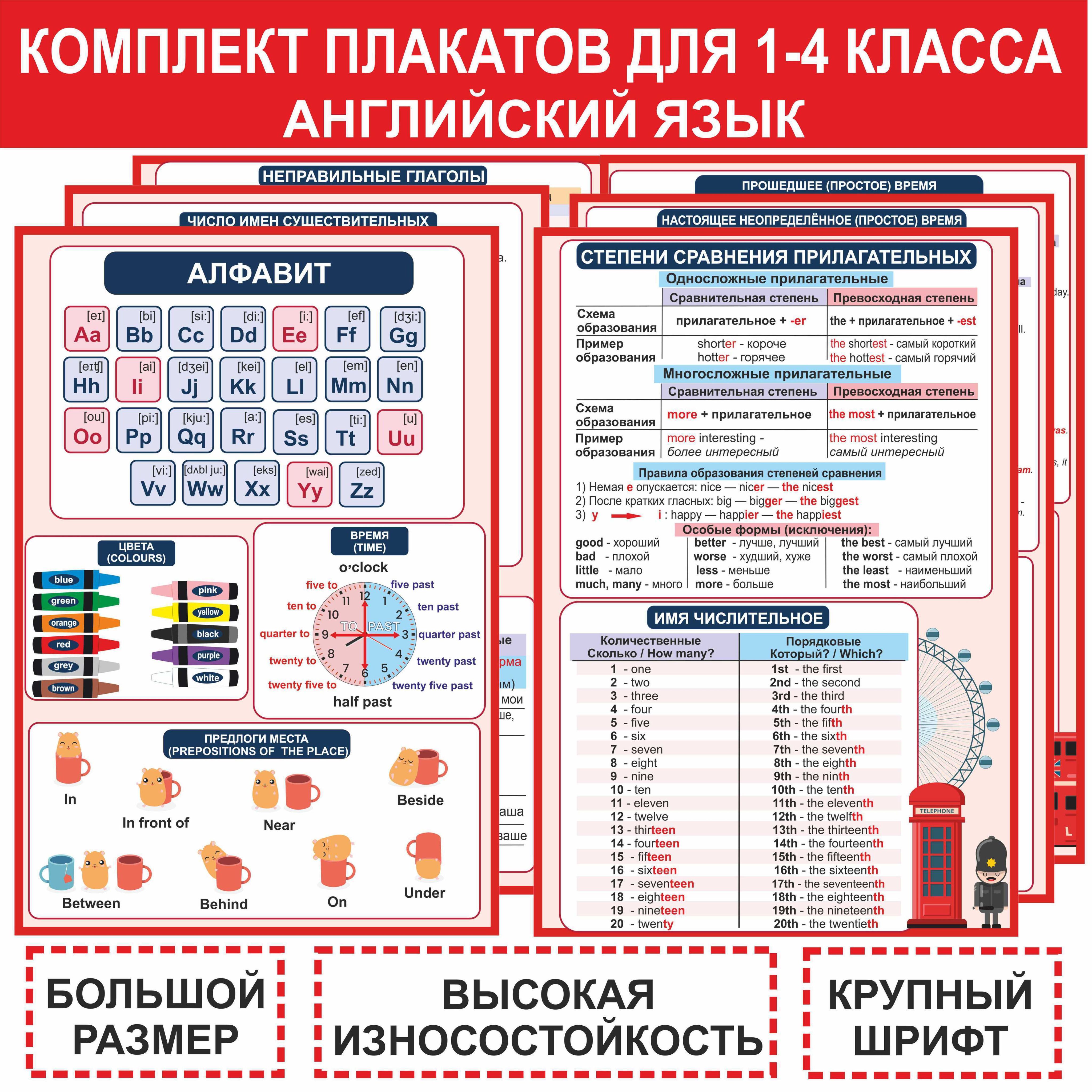 Школьные плакаты по английскому языку (1-4 класс), для школы 6 шт А3 форма  - купить с доставкой по выгодным ценам в интернет-магазине OZON (383958478)