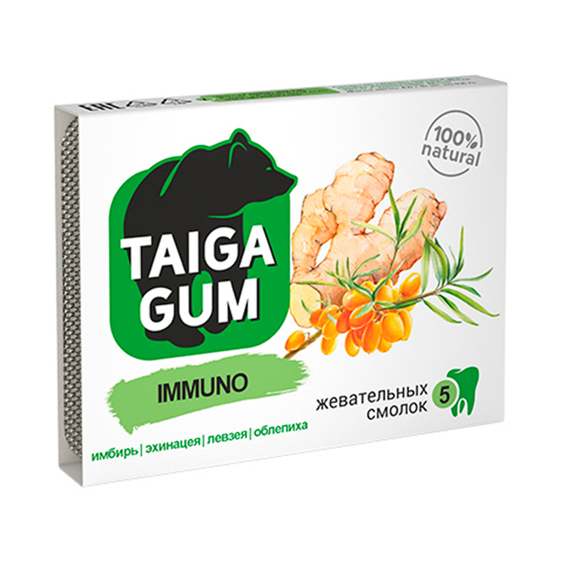 Алтайский нектар "Taiga Gum", Immuno смолка жевательная из смолы лиственницы сибирской с пчелиным воском для чистки зубов и укрепления дёсен (1 блистер - 5шт по 0,8гр)