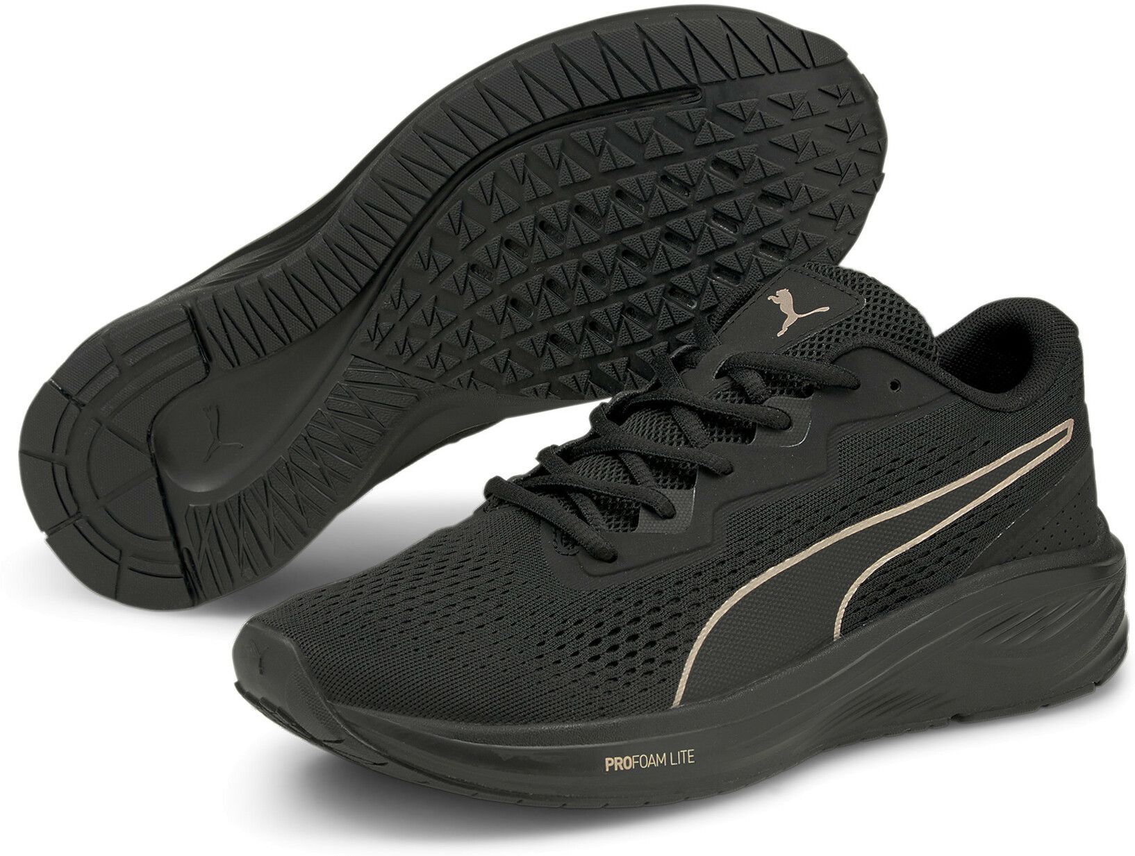 Puma black and clearance gold running shoes