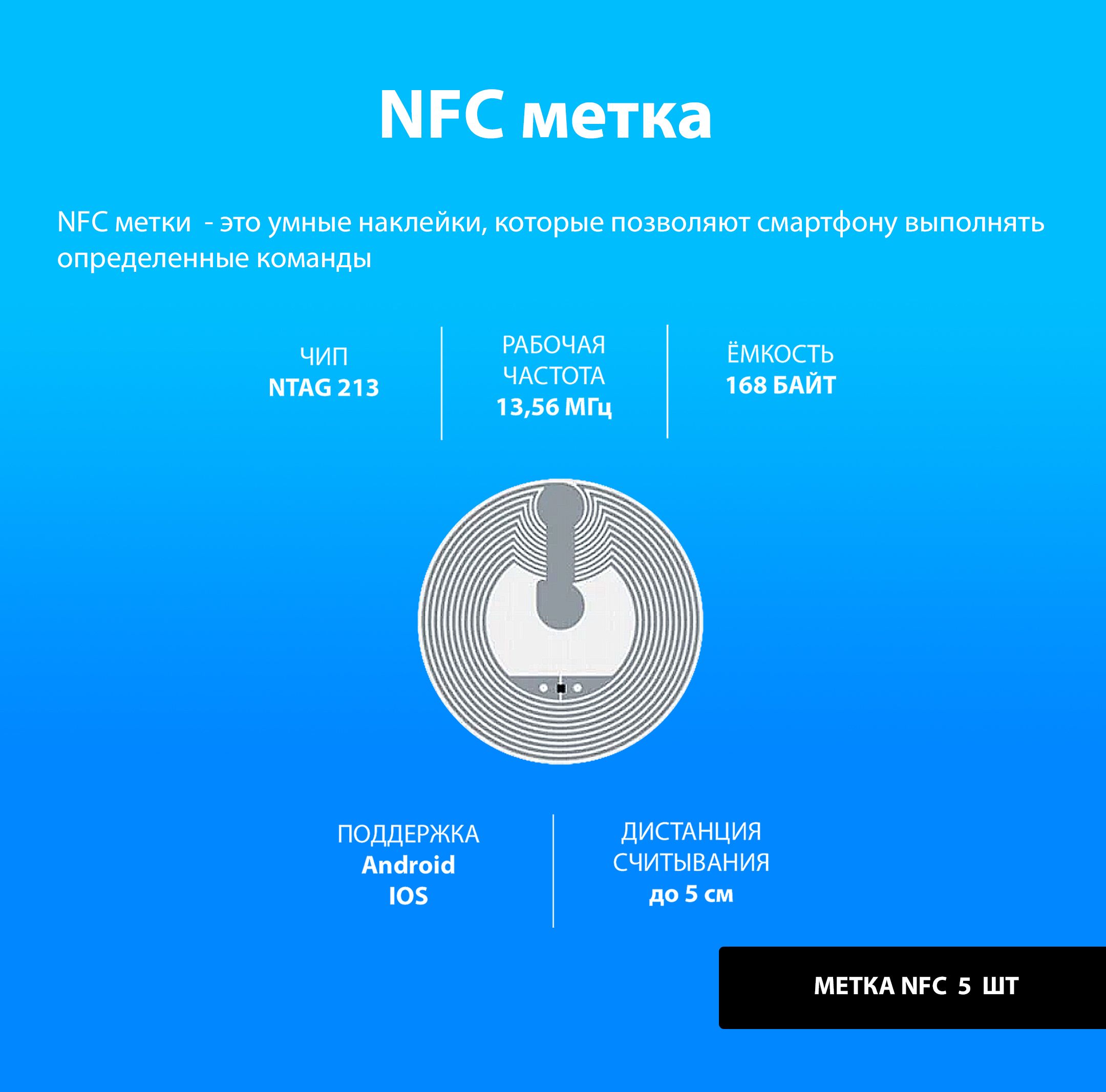 Метка NFC (5 штук) NTAG213/ Метка-наклейка НФС/ для автоматизации, умный  дом, электронная визитка