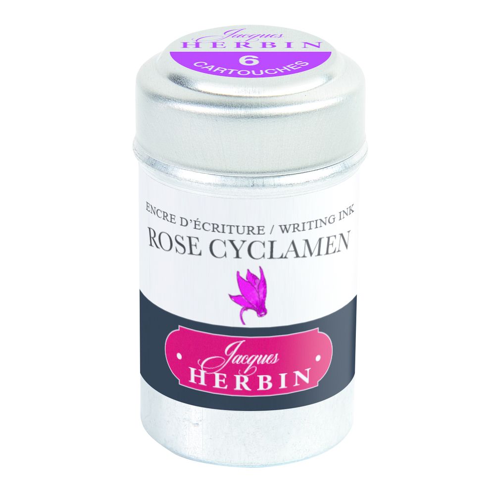 Картриджи для перьевой ручки Herbin, Rose cyclamen Розовый цикламен, 6 шт, международный формат, короткие (international short)