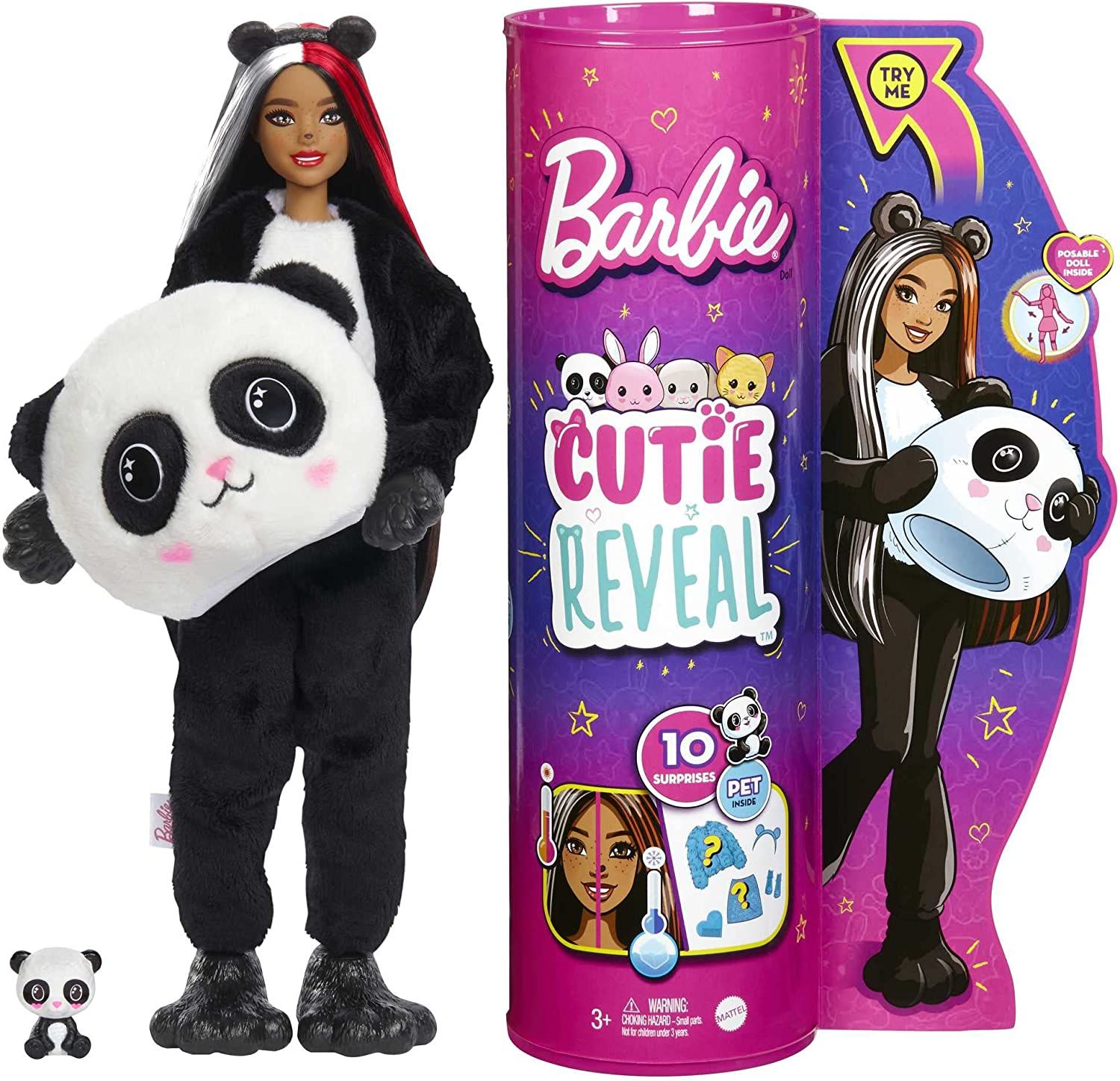 Кукла Barbie, кукла Cutie Reveal Panda Plush Costume с 10 сюрпризами