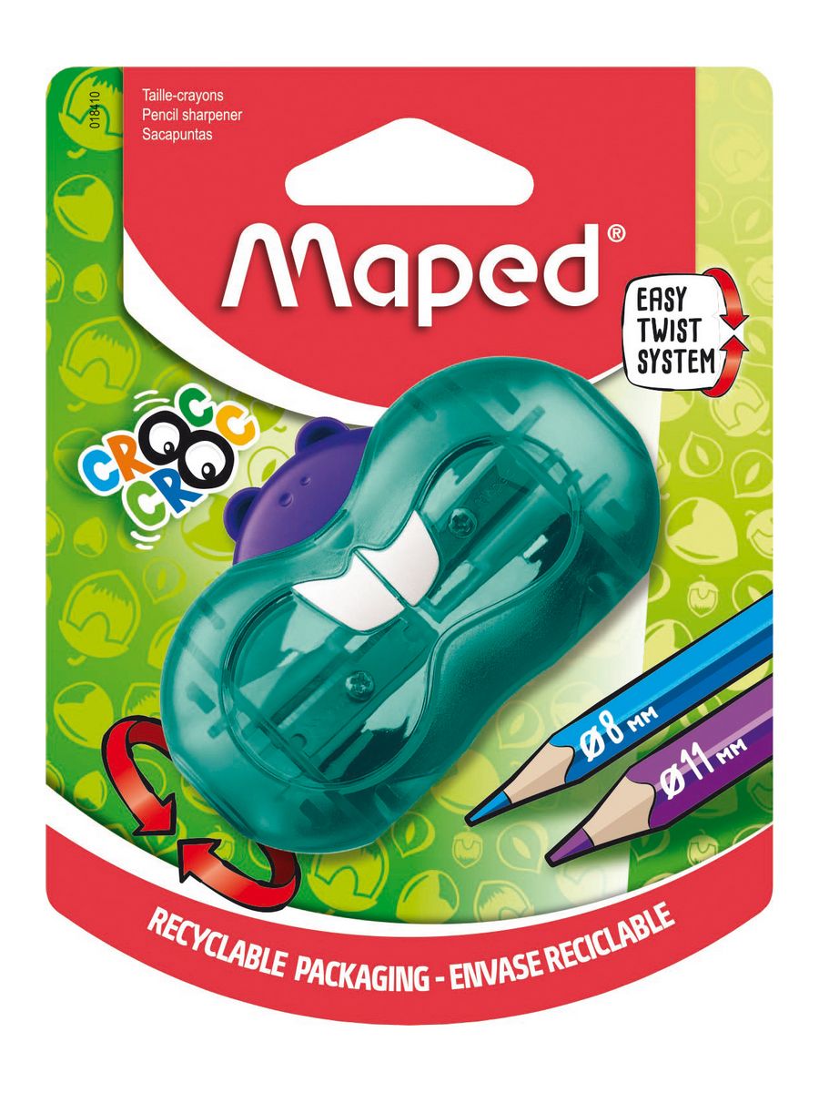 Точилка MAPED CROC CROC TWIST, 2 отверстия, интерактивная, полупрозрачная, синий