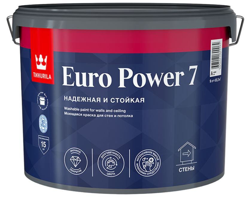 КраскаакриловаяTikkurilaEuroPower7длястенипотолков,базаA,9л