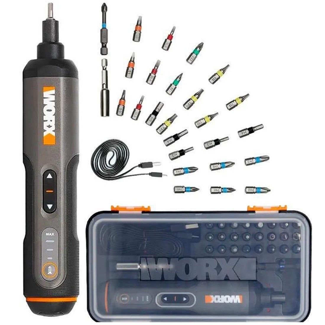 Аккумуляторная отвертка Worx WX240 4В, 5Нм, 1,5 Ач с набором оснастки