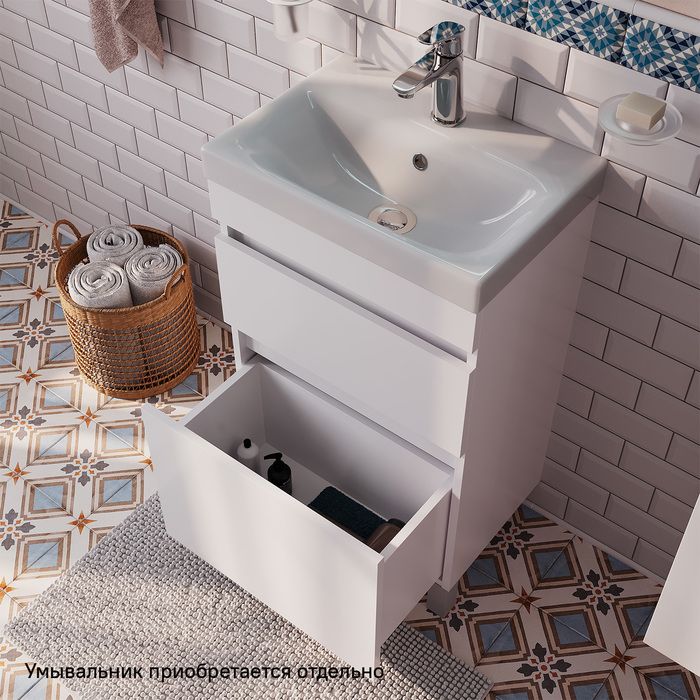 Фото товара на маркетплейсе ozon Тумба для ванной, напольная, с ящиками, с ящиками, белая, 50 см, IDDIS, Zodiac, ZOD5CBFi95 (подходит раковина 3505000i28)