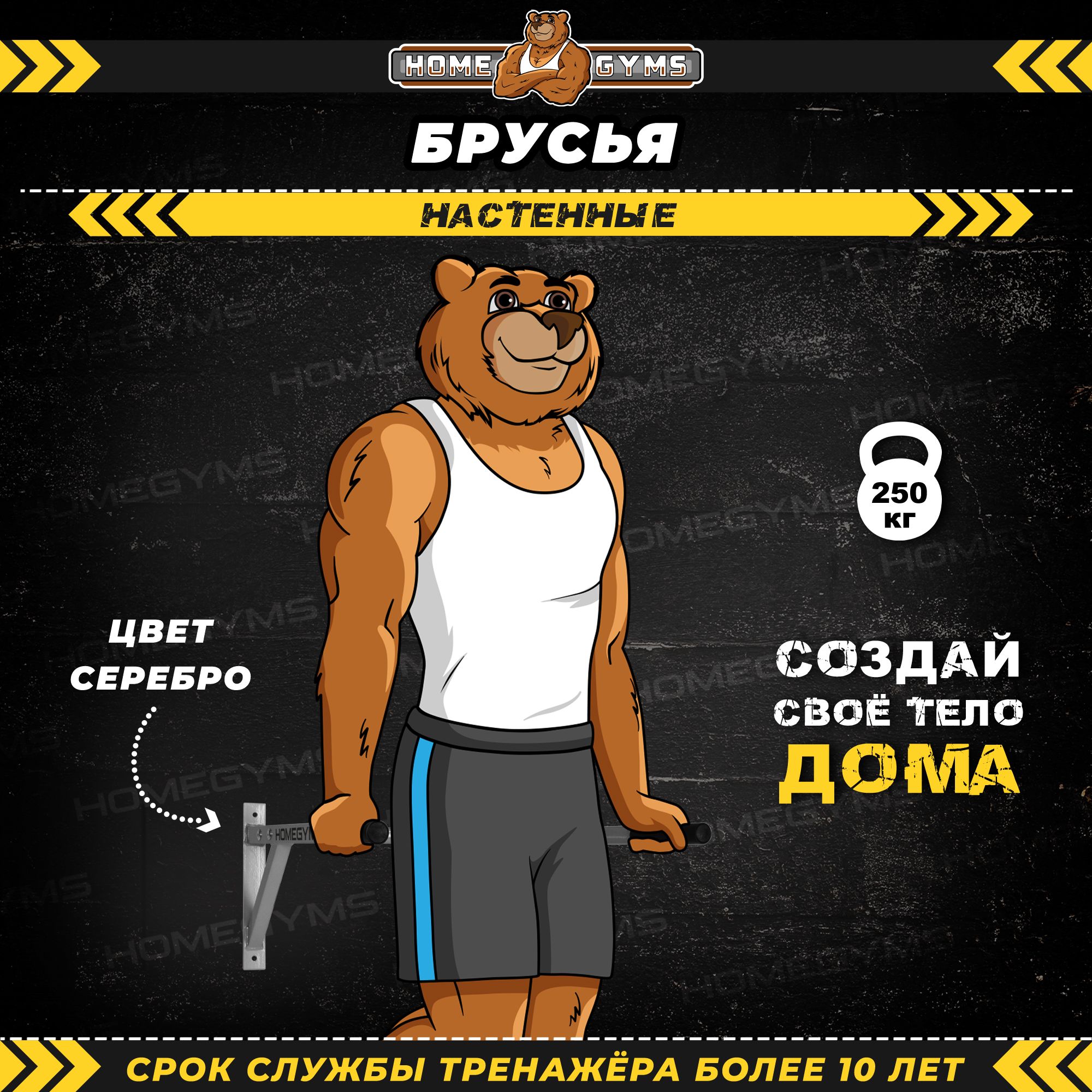 Брусья настенные для дома HOMEGYMS, усиленные, серые