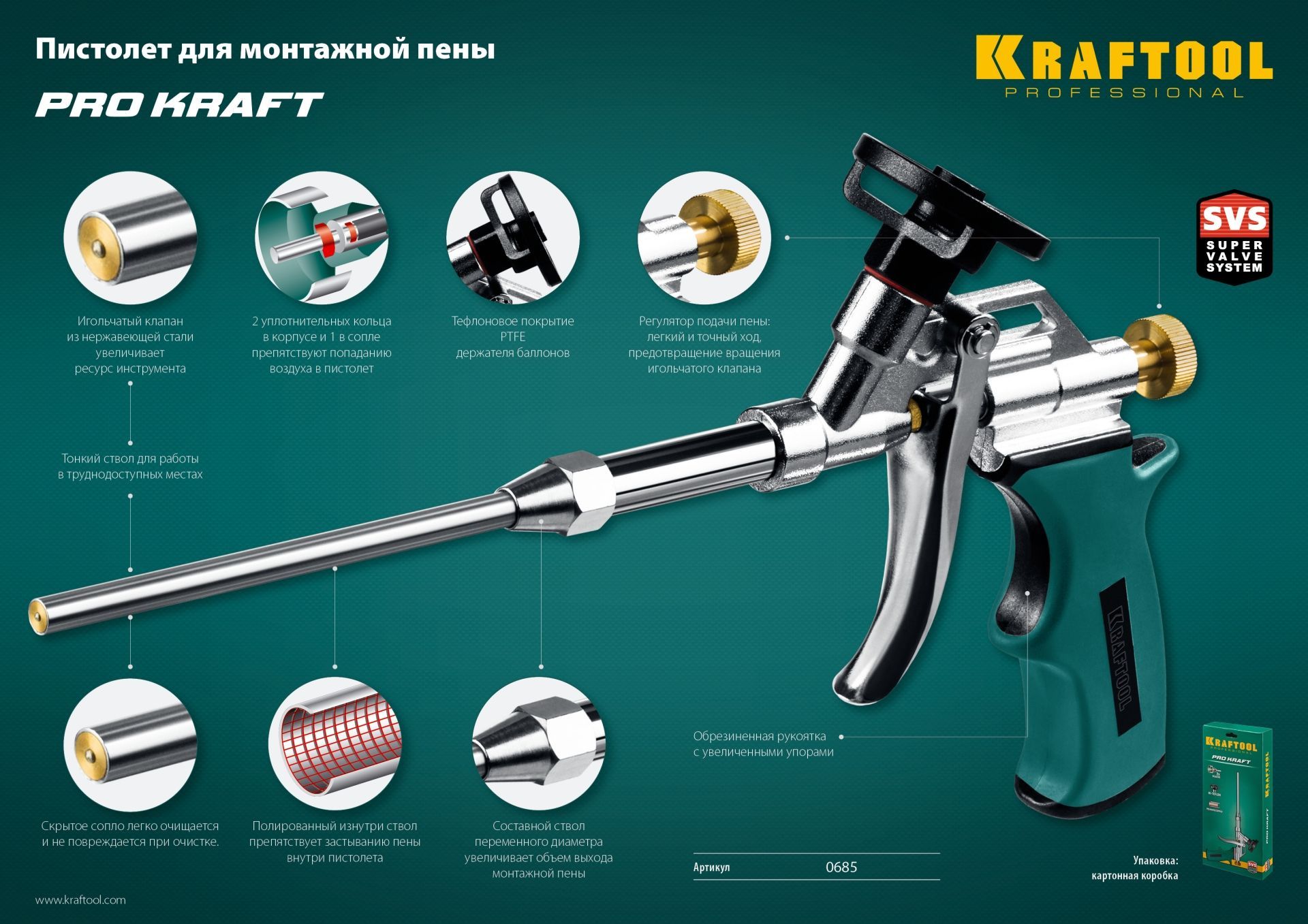 KRAFTOOL PROKraft, тефлоновый пистолет для монтажной пены (0685_z04)