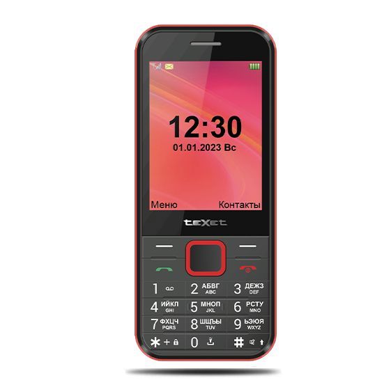 Кнопочныймобильныйтелефон,2SIM,GSM2GTEXETTM-302чёрный-красный(126983)