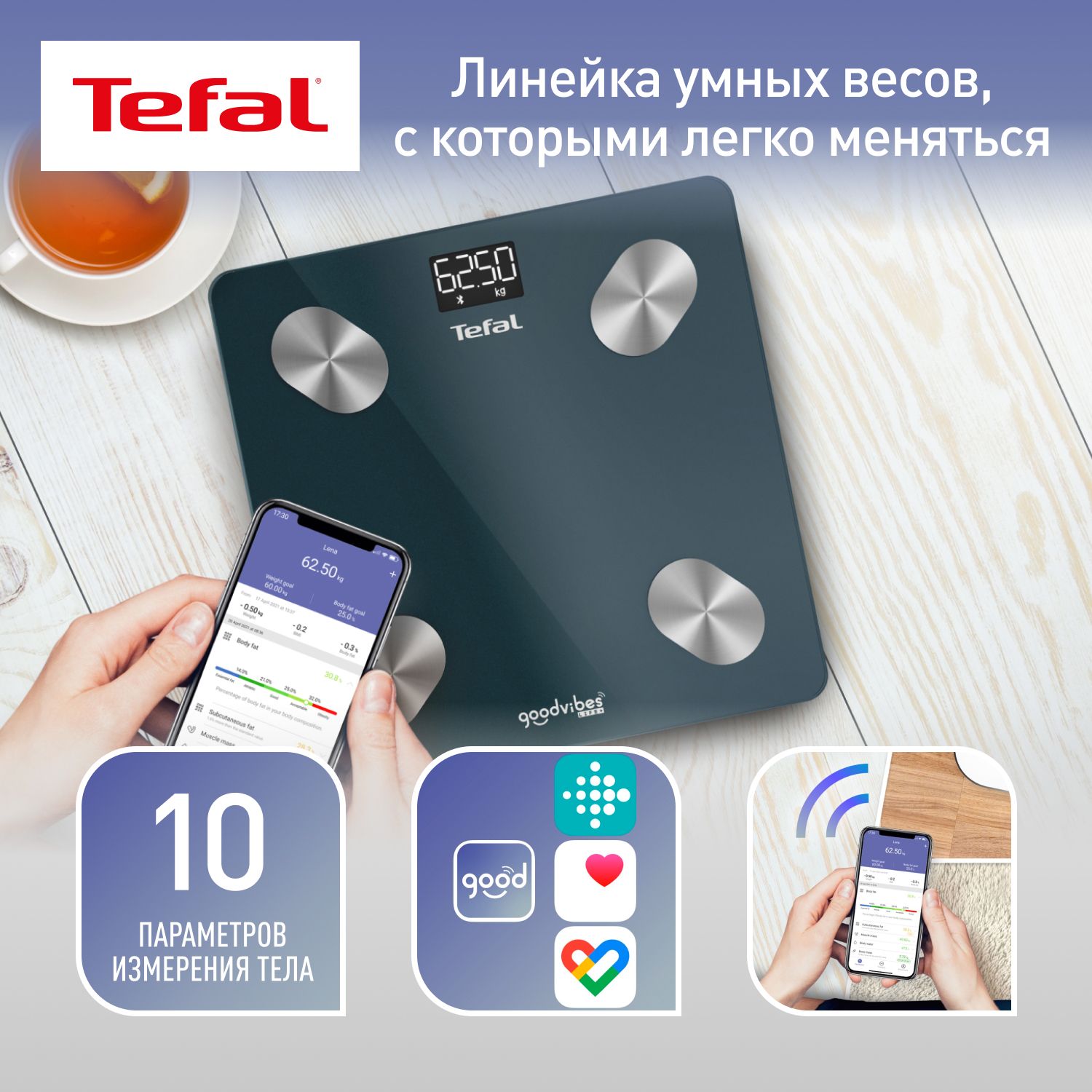 Напольные весы Tefal Goodvibes Life, синий купить по низкой цене с  доставкой в интернет-магазине OZON (367308094)