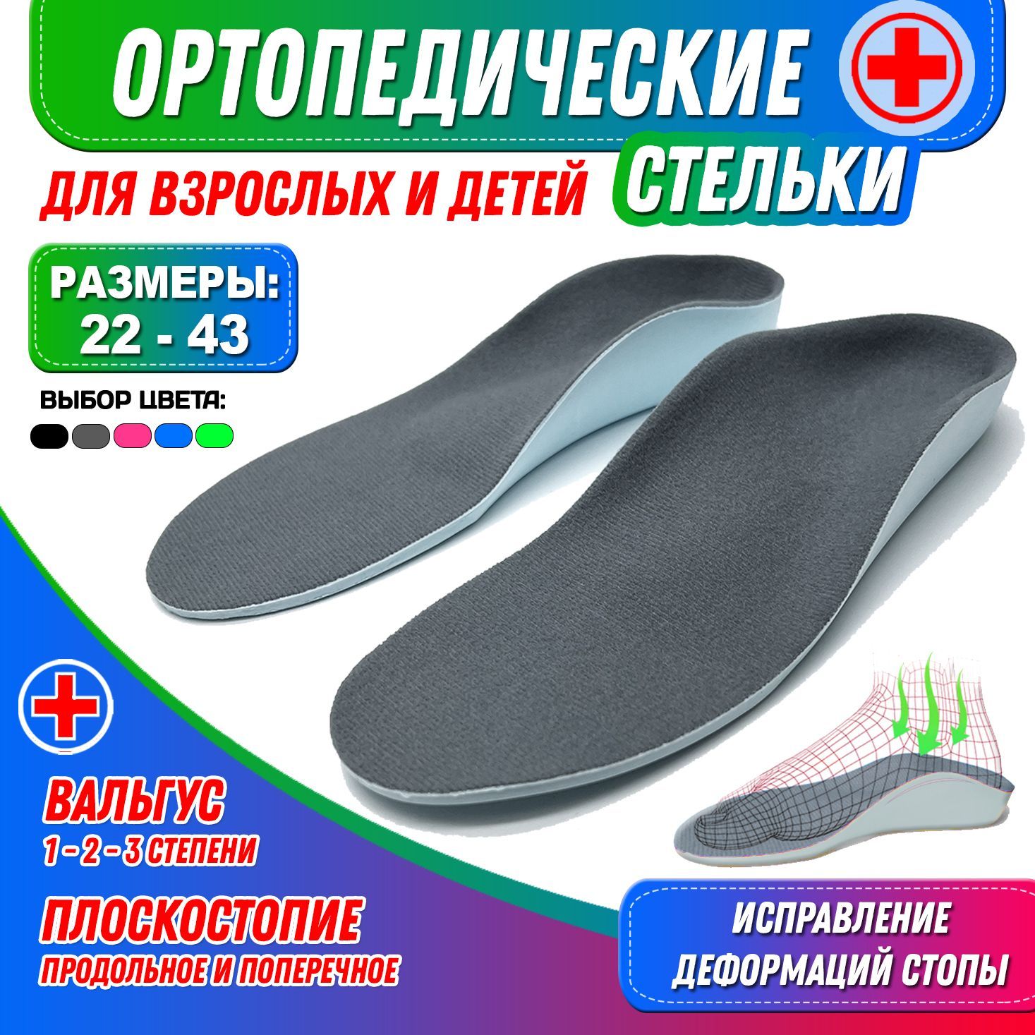 Стельки ортопедические Super Feet, Размер 39 (25 см) С супинатором ...
