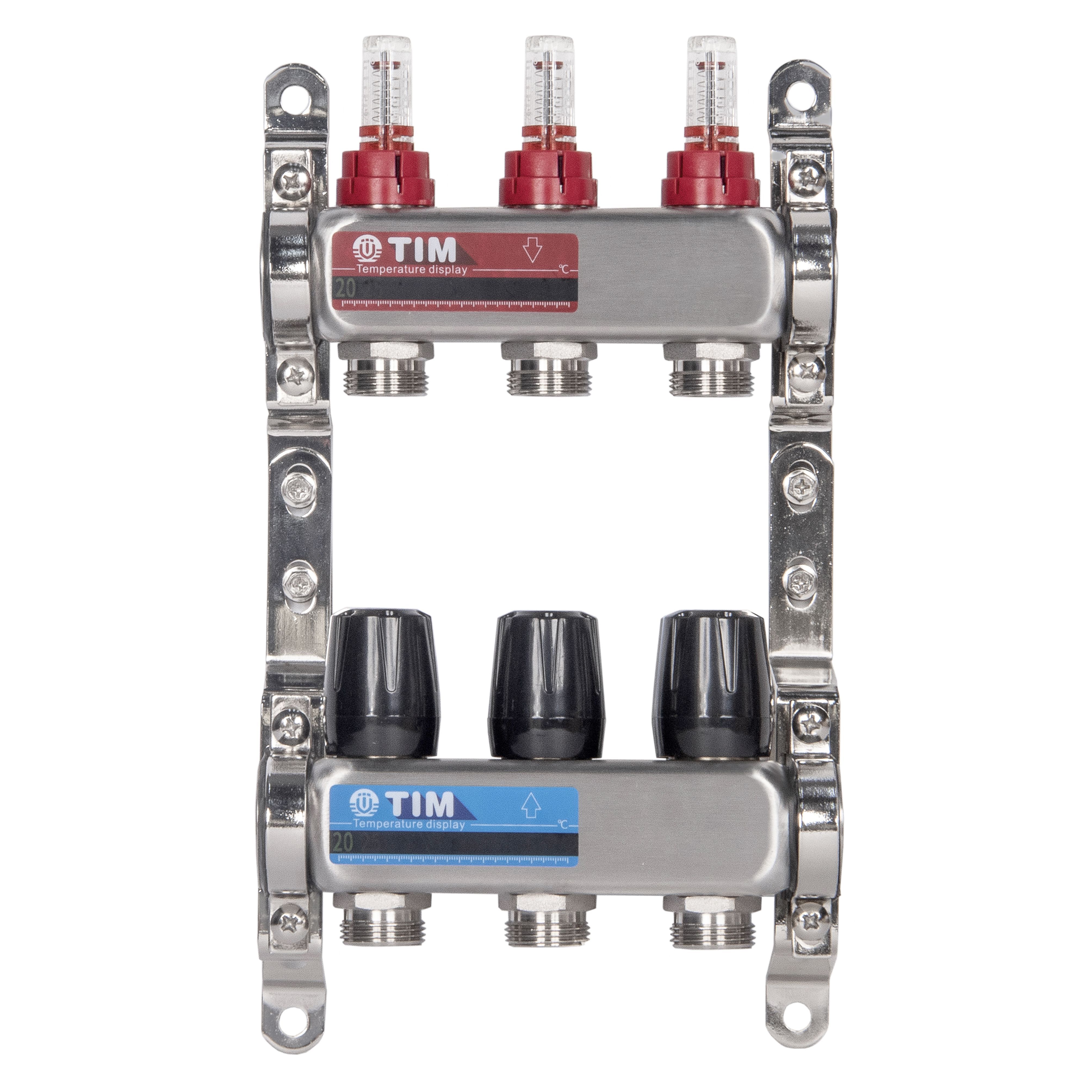 Коллекторная группа 3 контура с расходомерами 1" * 3/4" E, нерж. сталь, TIM, KDS5003