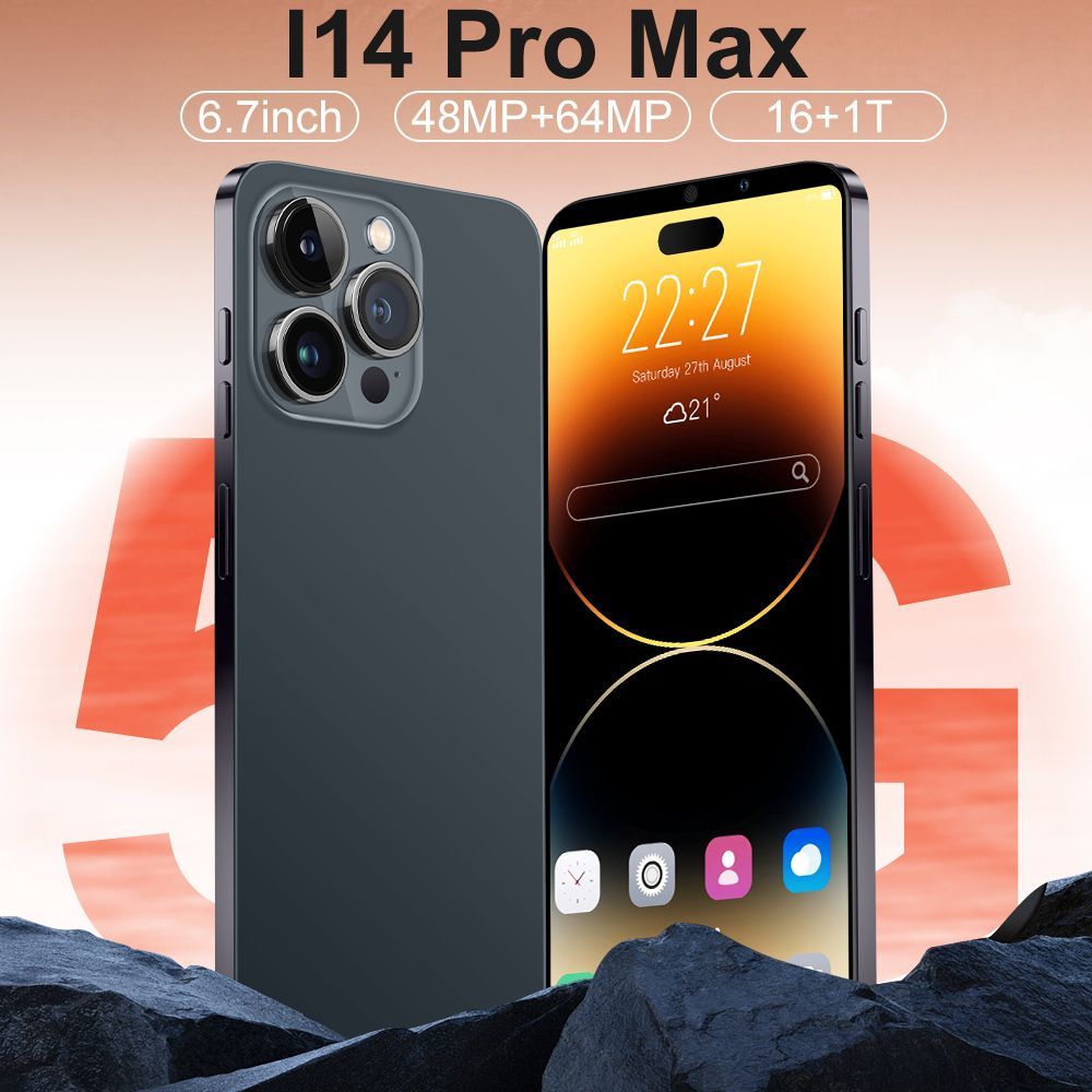 Смартфонi14promax,глобальнаярусскаяверсия,5G,Android13,двойнойкарточныйдвойнойрежим,гибкоефотографирование,сверхдлинныйсрокслужбыEU16/512ГБ,черный