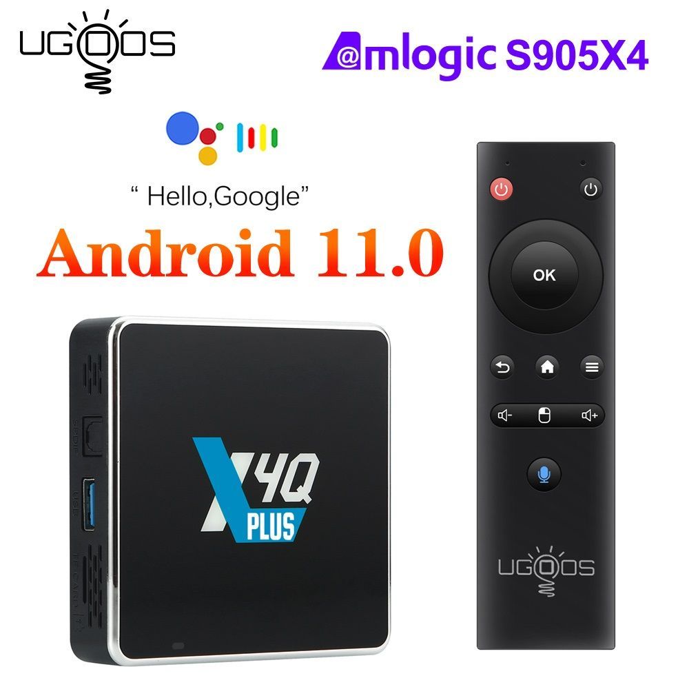 СмартТВприставкаUgoosX4QPLUS4/64ГбAmlogicS905X4Android11.0пультcгироскопомиголосовымуправлением