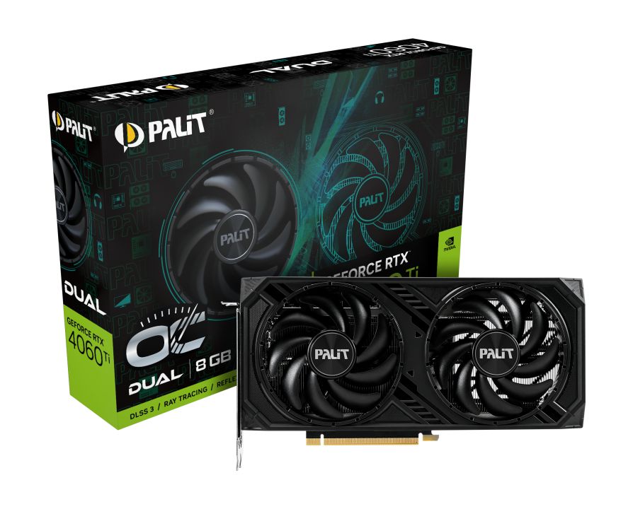 Palit Видеокарта GeForce RTX 4060 Ti DUAL OC 8 ГБ (NE6406TT19P1-1060D)