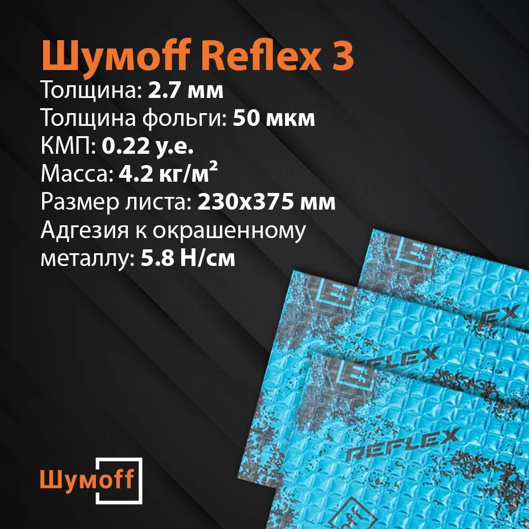 ВиброизоляцияШумоффReflex3(Толщина-2,7мм)-1лист(375х230мм)