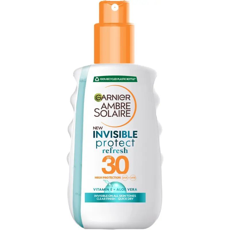 Гарньер 30. Гарньер Ambre solaire. Гарньер СПФ 50 спрей. Garnier Invisible protect refresh. Спрей после загара гарньер.