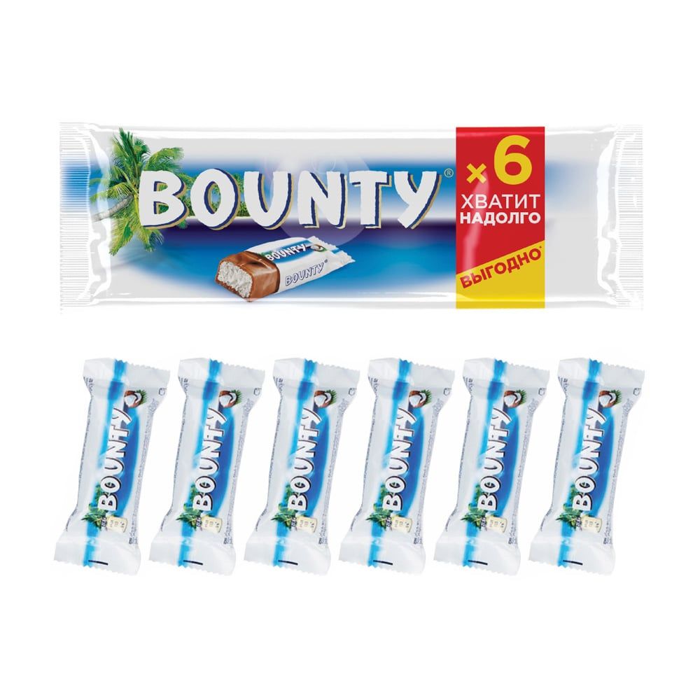 Батончик шоколадный, <b>Bounty</b>, с нежной мякотью кокоса подарит Вам ощущение т...