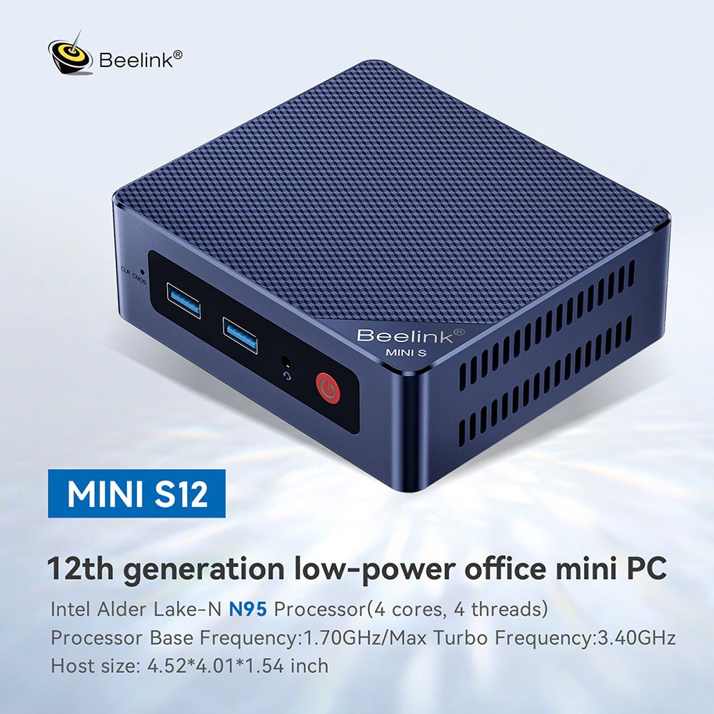 Beelink Мини-ПК S12 Pro (Intel N95, RAM 16 ГБ, SSD 256 ГБ, Intel UHD Graphics, Windows 11 Pro)