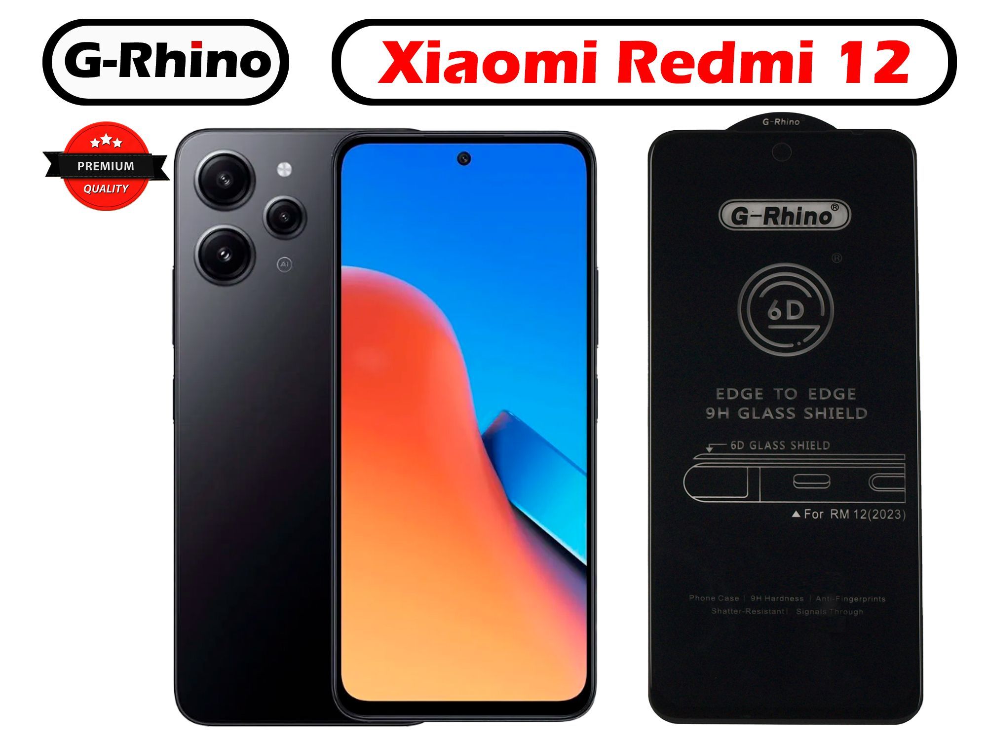 Защитное стекло G-Rhino для Xiaomi Redmi 12 Закаленная прозрачная защита 9H  на экран для смартфона / Противоударная бронь на дисплей телефона Сяо Ми от  падений - купить с доставкой по выгодным ценам