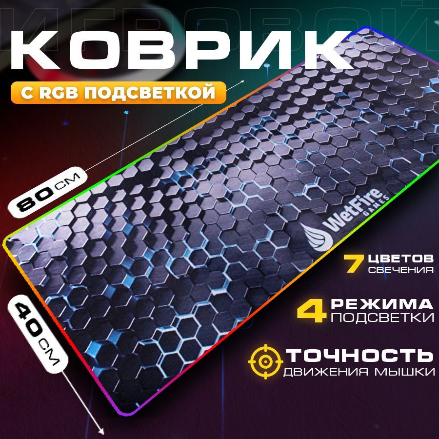 КоврикдлямышкисподсветкойZerty,компьютерныйбольшойигровой,80х40см,темно-синий