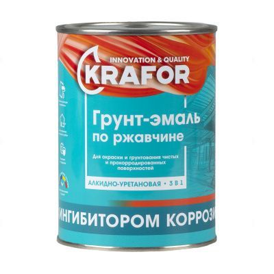 Грунт-эмальпоржавчине3в1Krafor,алкидная,глянцевая,1кг,серая4300002211_krafor