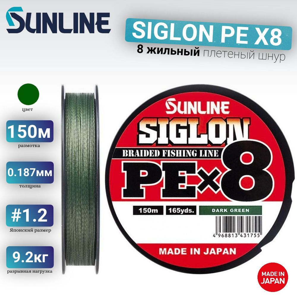 ПлетеныйшунрSunlineSiglonPEx8#1.2(0.187мм),цветdarkgreen