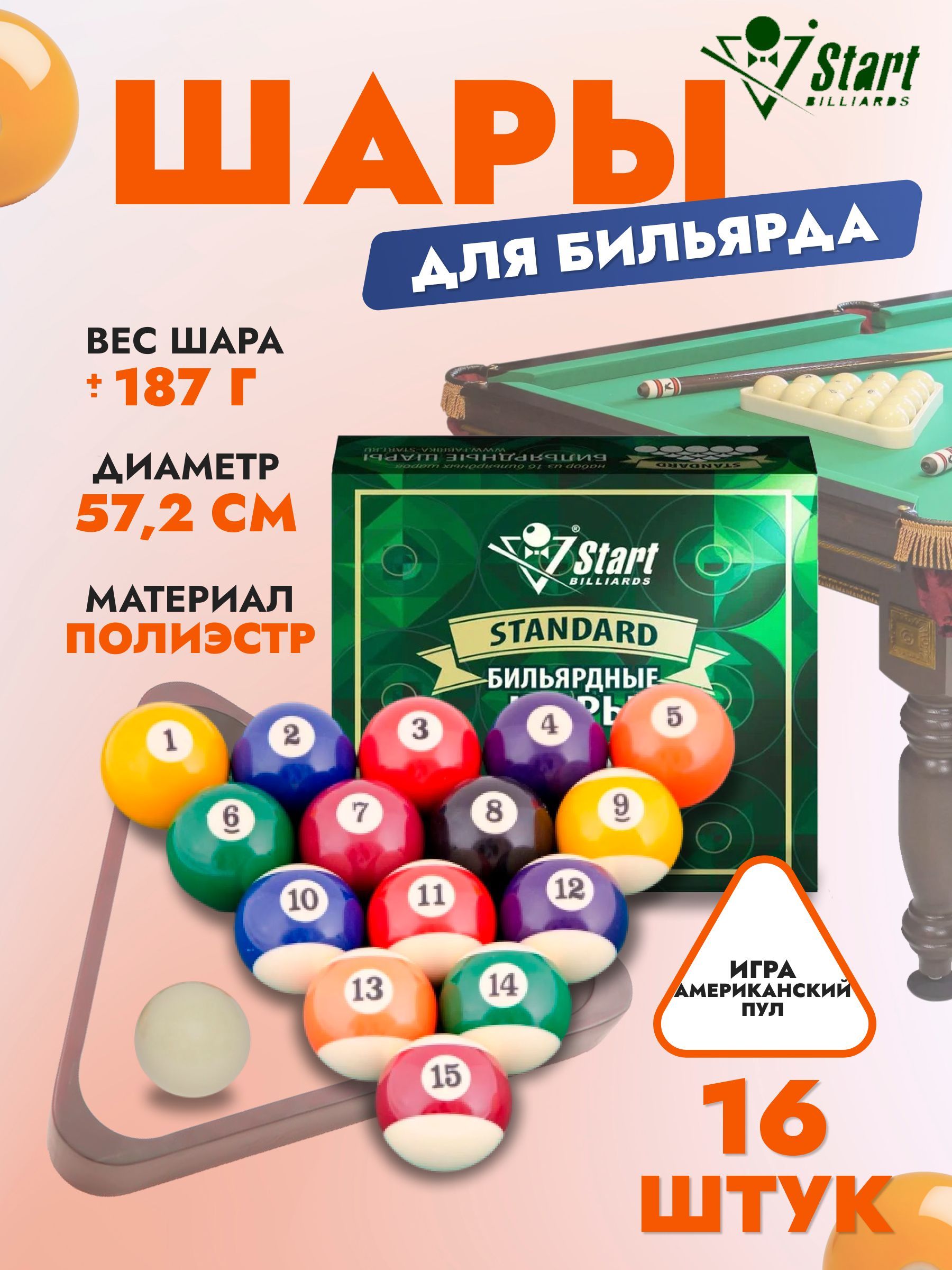 Шары для пула Start Billiards Standard 57,2 мм - купить с доставкой по  выгодным ценам в интернет-магазине OZON (231634373)