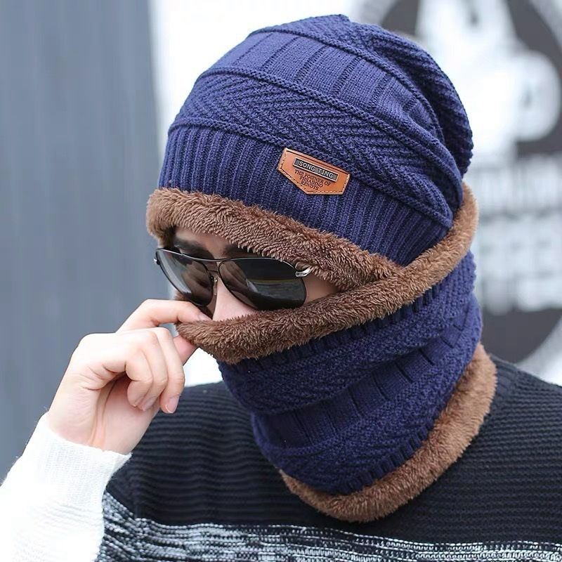 Шапка 2pcs men Winter warm Beanie Casual Thicken hat and Scarf Knit Windproof cap. Мужская Балаклава зимняя 2022. Балаклава вязаная. Балаклава шапка.