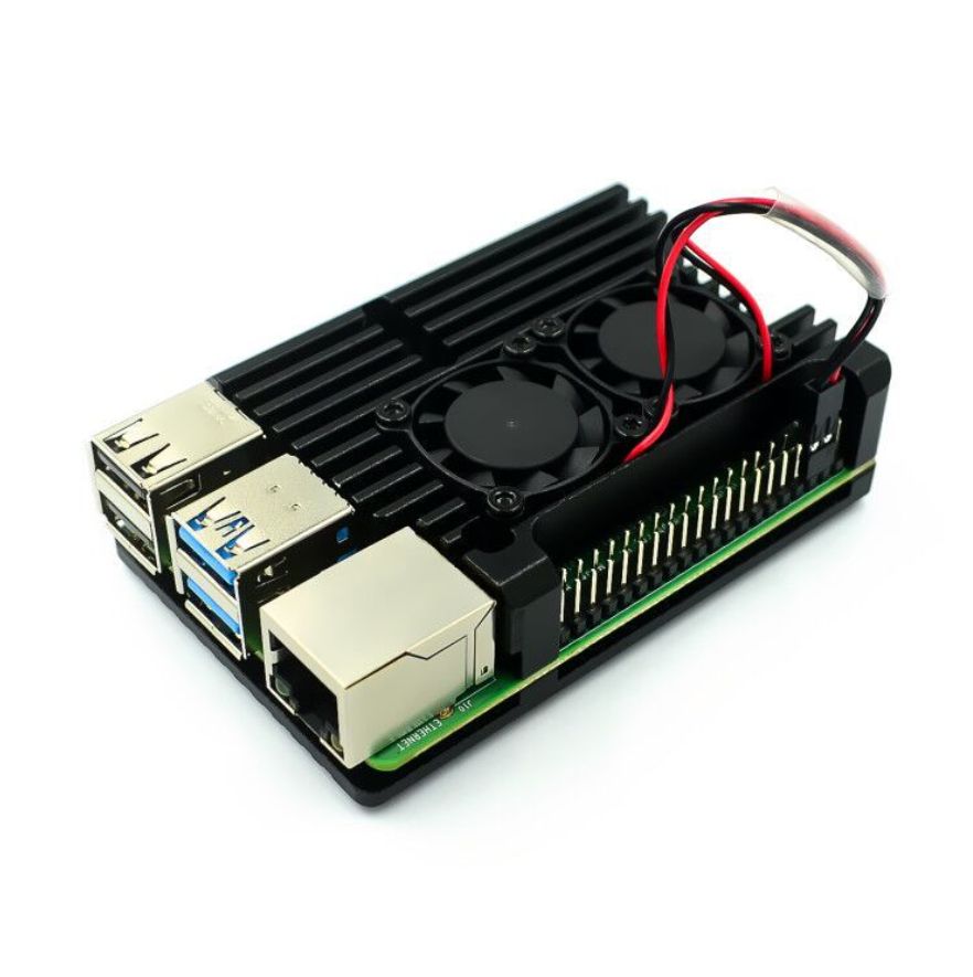 Металлический корпус радиатор для Raspberry Pi 4b. Кейс с вентиляторами, черный.