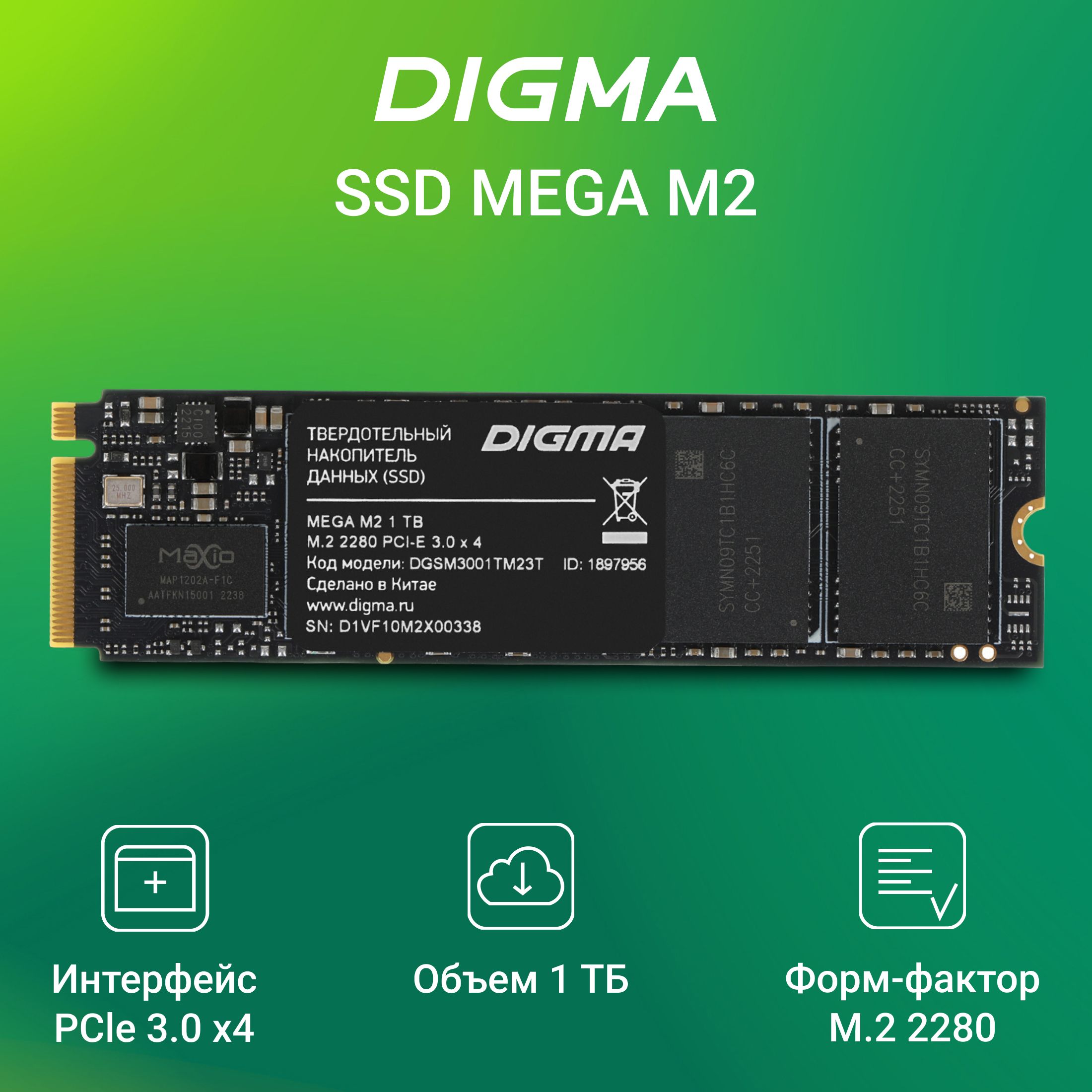 Digma 1 ТБ Внутренний SSD-диск SSD PCI-E 3.0 x4 (DGSM3001TM23T)