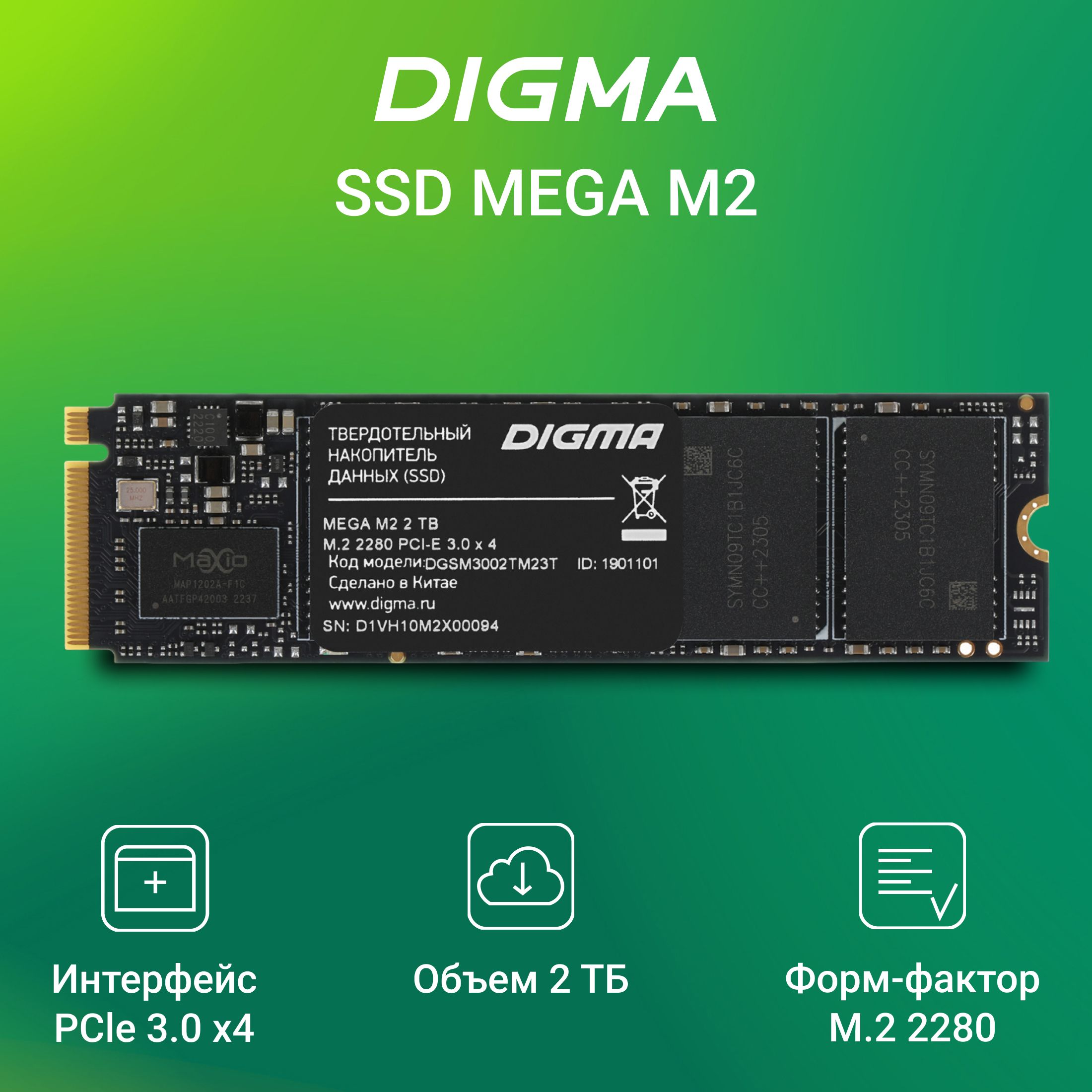 Digma 2 ТБ Внутренний SSD-диск SSD PCI-E 3.0 x4 (DGSM3002TM23T)