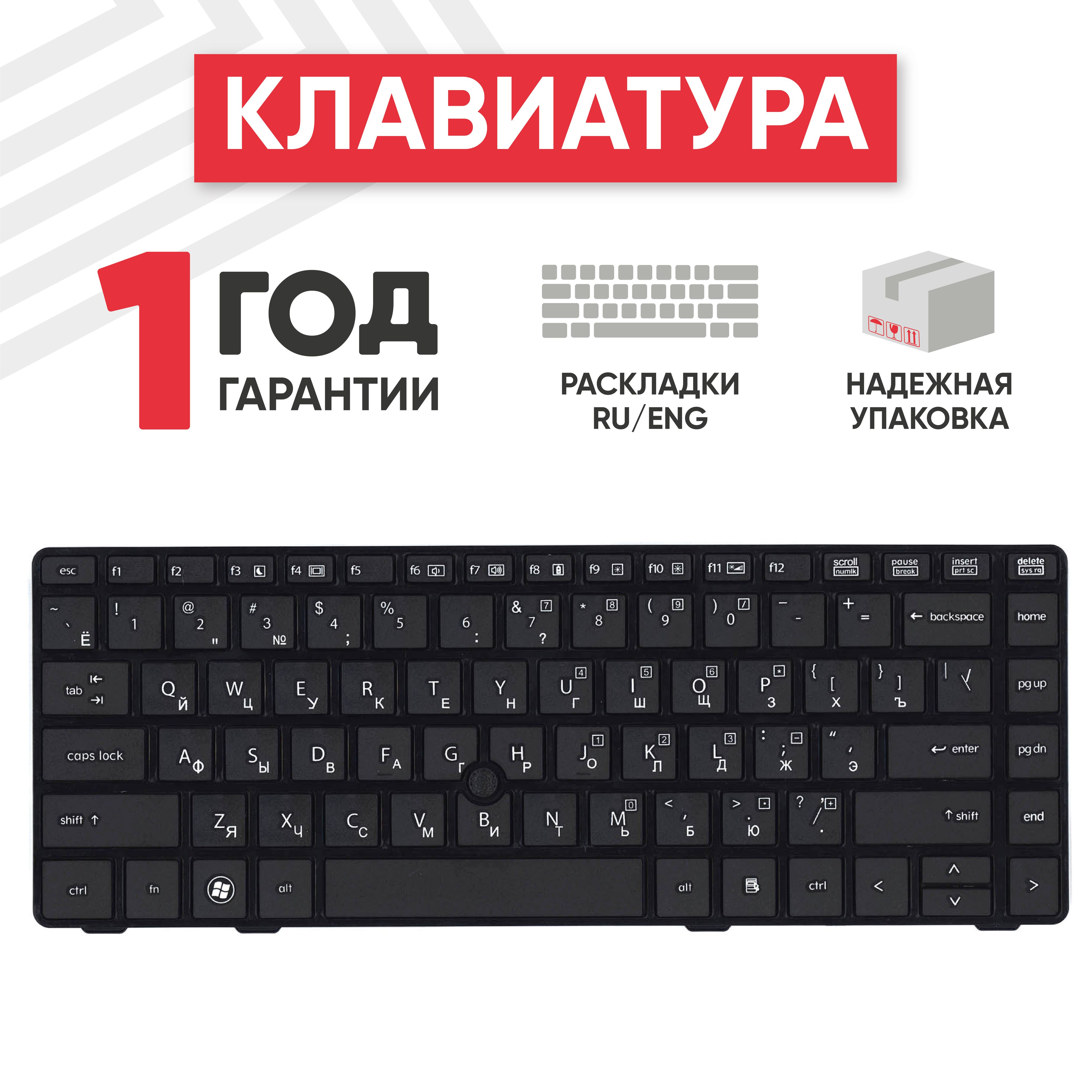 Клавиатура(keyboard)BatmeдляноутбукаEliteBook8460P/ProBook6460Bсчернойрамкойиуказателем,черная