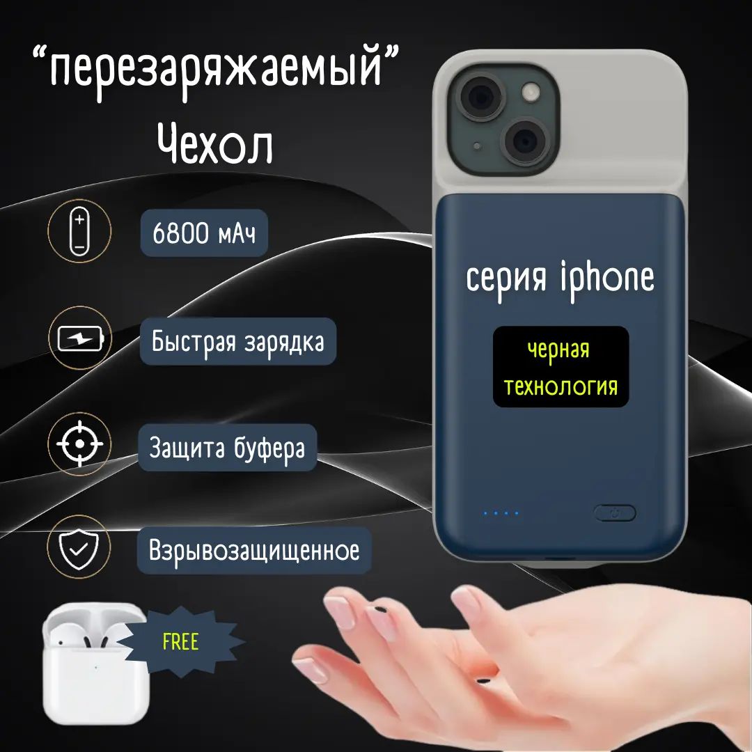 Новая технология Black, внешний аккумулятор и чехол для телефона 2 в 1 для  iPhone 15 Pro Max/Plus 13 14, защита от падения, защита камеры, силиконовый  чехол-подушка из TPU - купить с доставкой