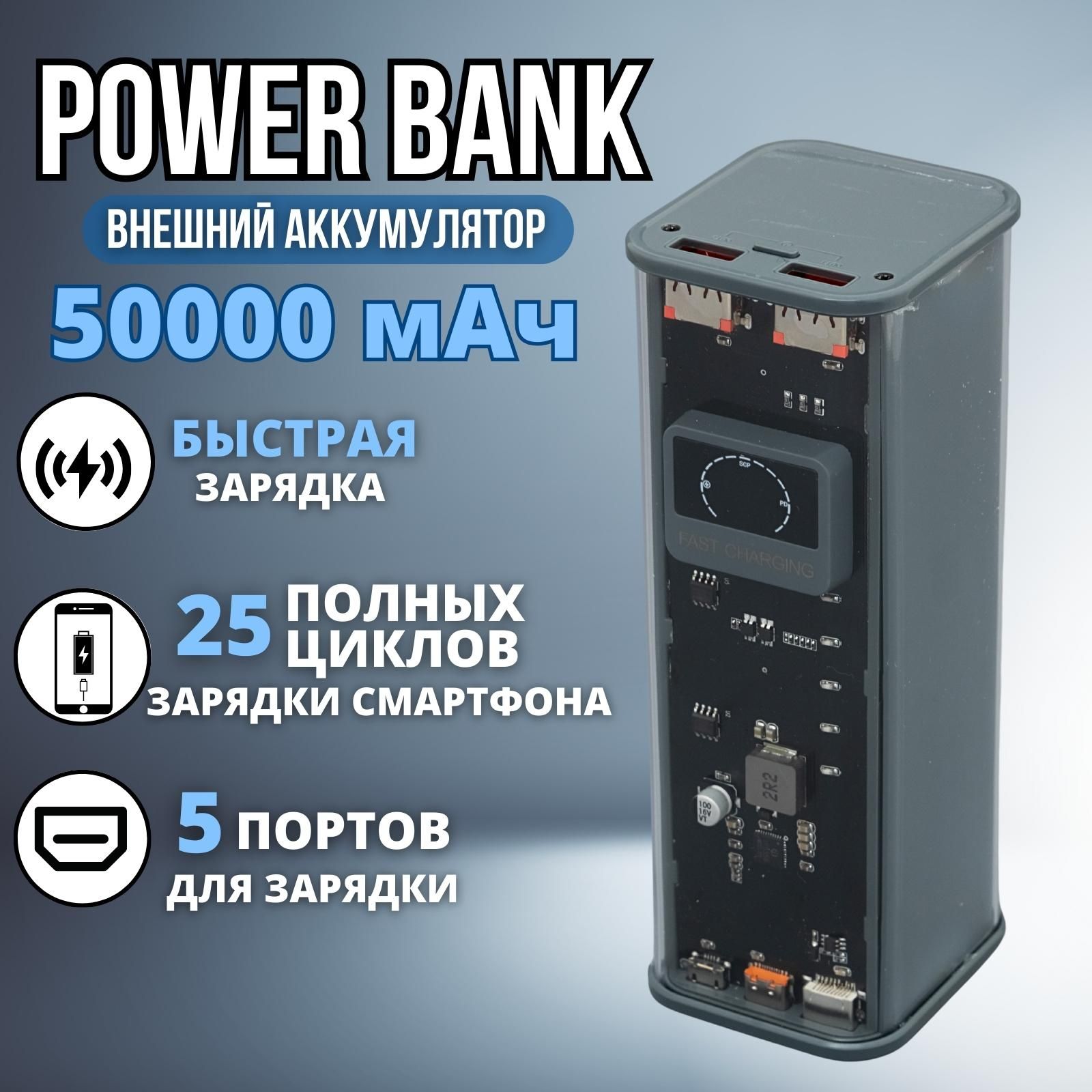 Dajbog Внешний аккумулятор powerbankdajbog, 50000 мАч, серый