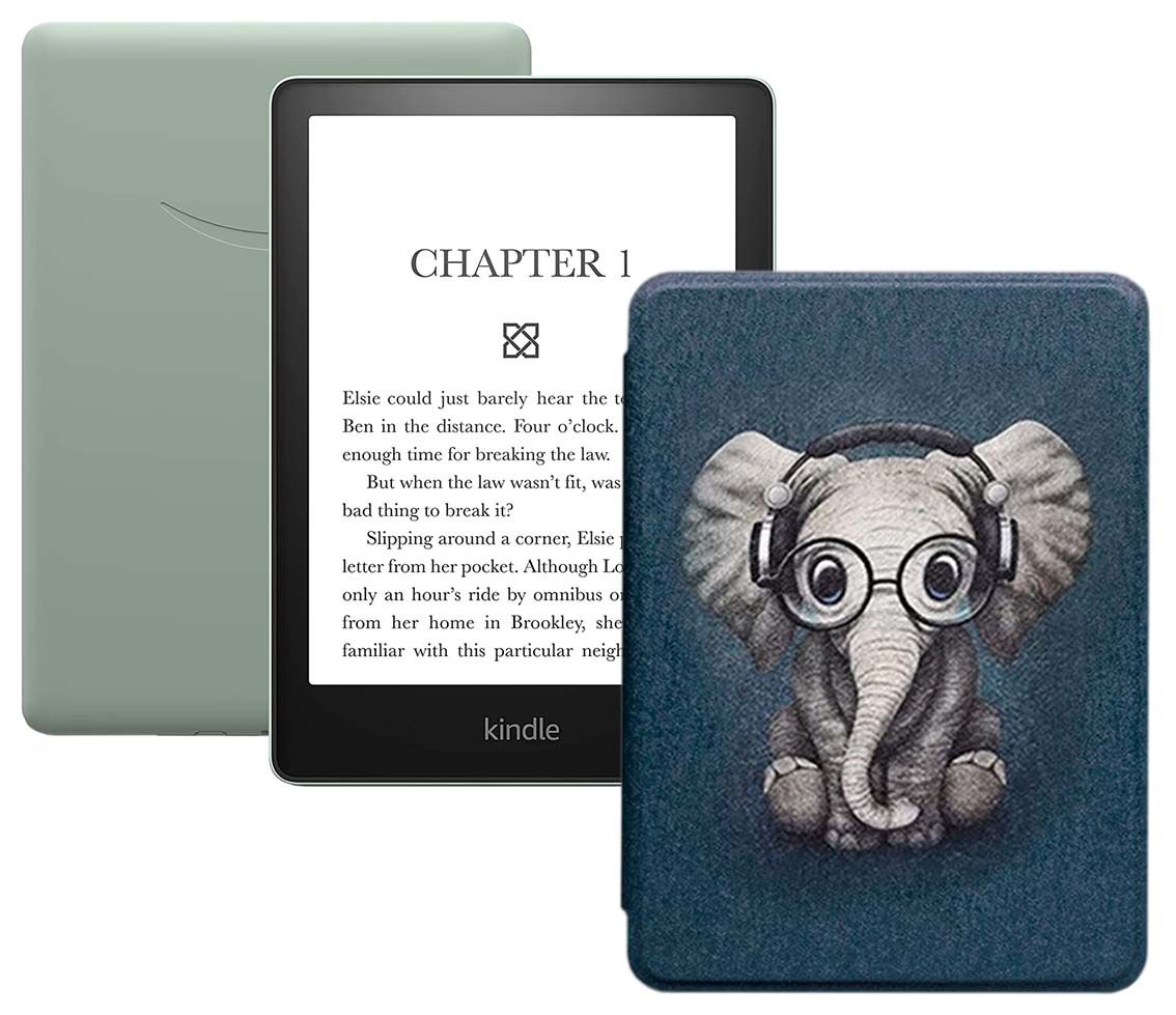 Amazon Kindle 6.8" Электронная книга PaperWhite 2021 16Gb SO Agave Green + обложка, зеленый, темно-синий